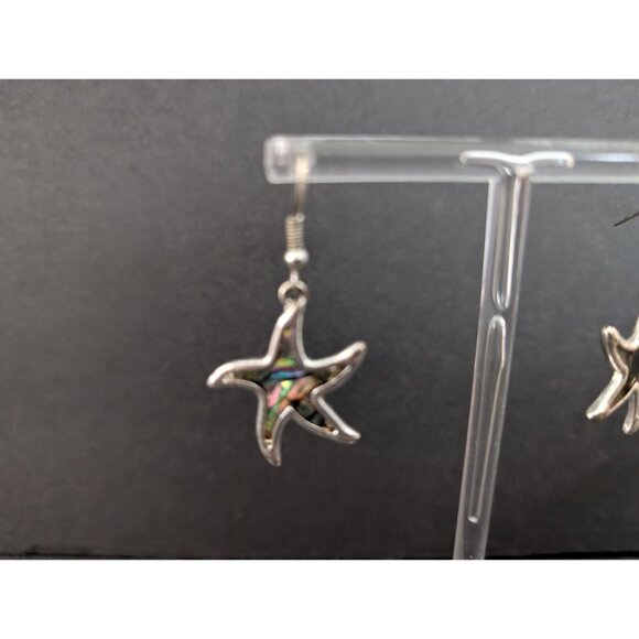 Starfish Drop Earrings With Abalone Inlay On Silver-Tone Hooks - Picture 3 of 4